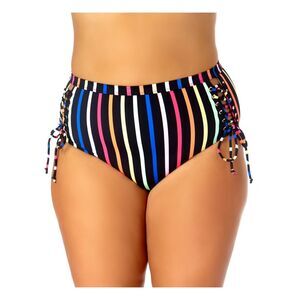 CALIFORNIA SUNSHINE Women's Black Stripe Lace-Up Bikini Tie Swimsuit Bottom 3X